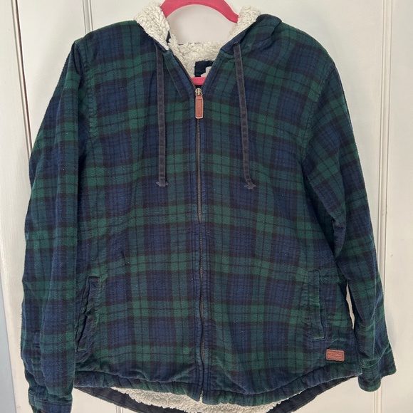 LL Bean Hooded Scotch plaid Flannel & Fleece Women's zippered jacket, size L - Picture 1 of 10